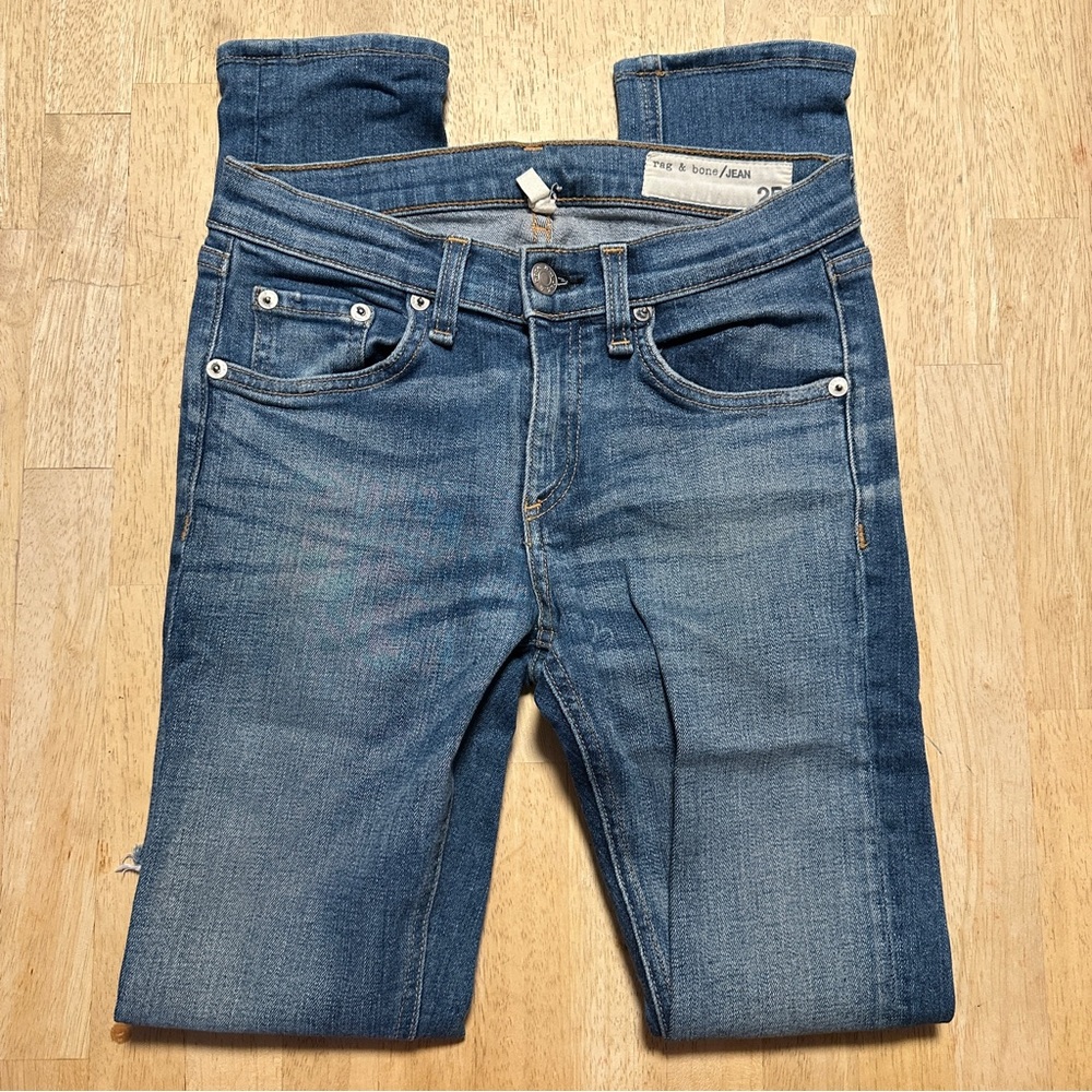 rag & bone Blue Skinny Jeans with Distressed Details